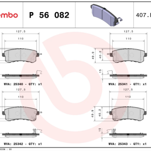 Brembo Brake Pad, Prime Line, Fmsi Number D1510-8719, Low-Metallic, Set of 4, With Pad Wear Sensor – P56082