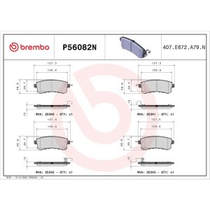 Brembo Brake Pad, Nao, Fmsi Number D1510-8719, Ceramic, Set of 4, With Hardware – P56082N