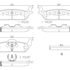 Brembo Brake Pad, Nao, Fmsi Number D1012-7916, Ceramic, Set of 4, With Hardware – P56091N