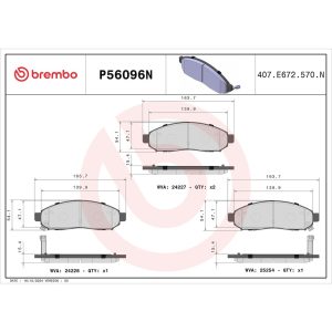 Brembo Brake Pad, Nao, Fmsi Number D1548-8757, Ceramic, Set of 4, With Hardware – P56096N