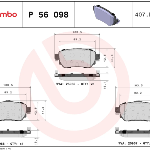 Brembo Brake Pad, Prime Line, Fmsi Number D1965-9190, Low-Metallic, Set of 4 – P56098