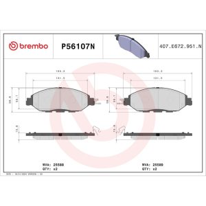Brembo Brake Pad, Nao, Fmsi Number D1649-8877, Ceramic, Set of 4 – P56107N
