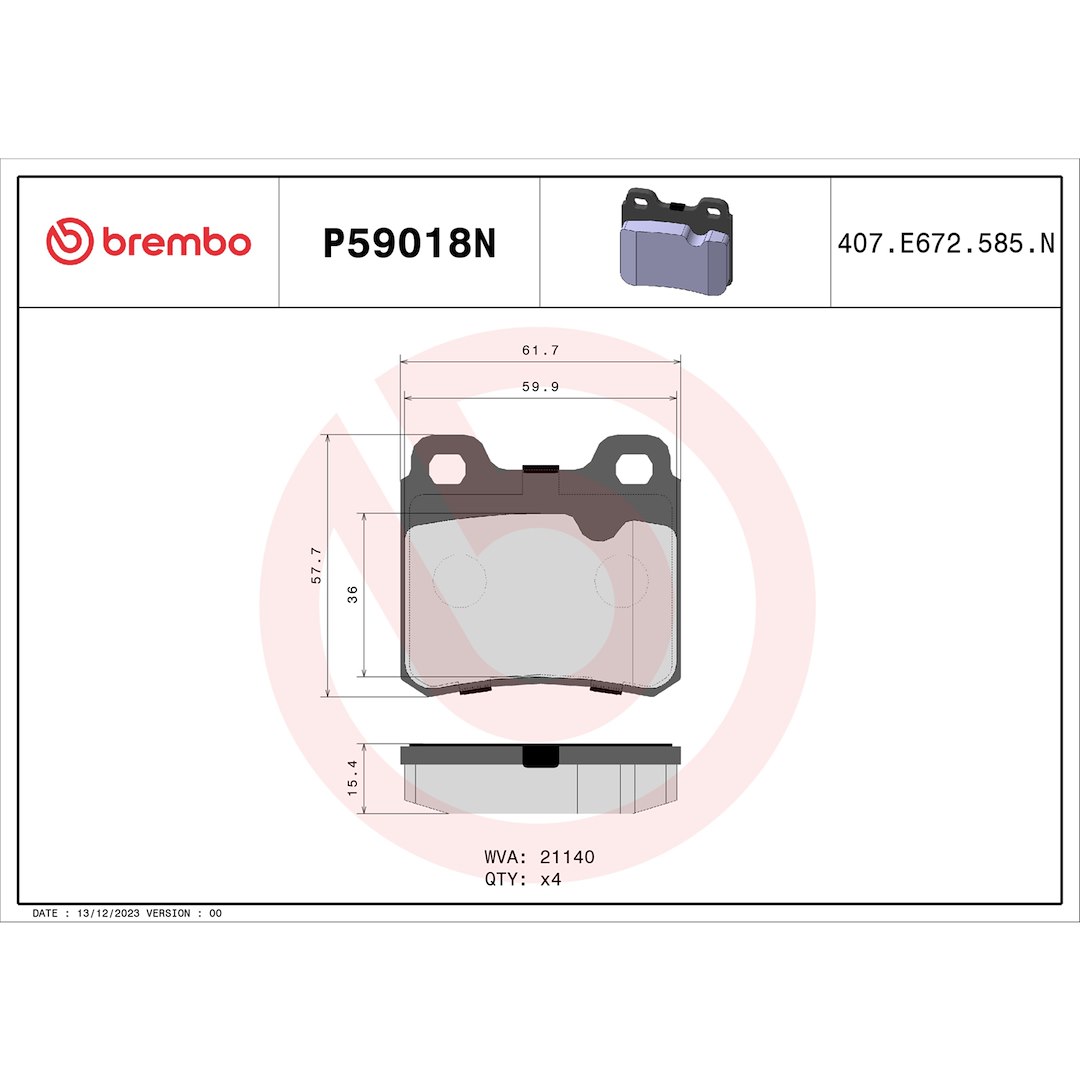 Brembo Brake Pad, Nao, Fmsi Number D427-7316, Ceramic, Set of 4 – P59018N
