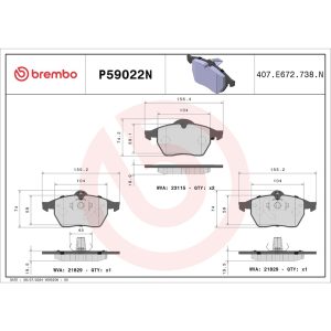 Brembo Brake Pad, Nao, Fmsi Number D840-7711/ D736-7605, Ceramic, Set of 4 – P59022N