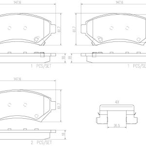 Brembo Brake Pad, Nao, Fmsi Number D818-7693, Ceramic, Set of 4, With Hardware – P59028N