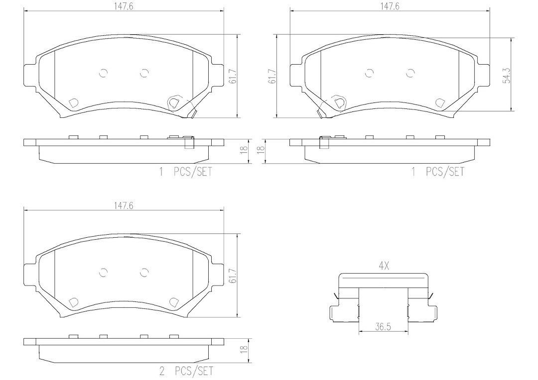 Brembo Brake Pad, Nao, Fmsi Number D818-7693, Ceramic, Set of 4, With Hardware – P59028N
