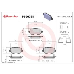 Brembo Brake Pad, Nao, Fmsi Number D1362-8471, Ceramic, Set of 4, With Hardware – P59038N