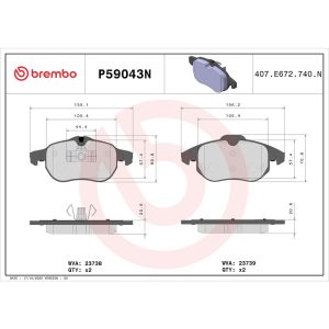 Brembo Brake Pad, Nao, Fmsi Number D1106-7873, Ceramic, Set of 4 – P59043N