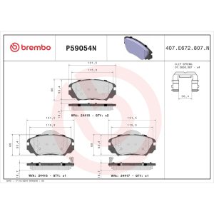 Brembo Brake Pad, Nao, Fmsi Number D1421-8536, Ceramic, Set of 4 – P59054N