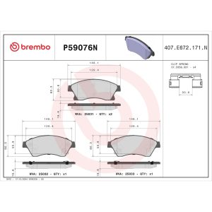Brembo Brake Pad, Nao, Fmsi Number D1522-8730, Ceramic, Set of 4, With Hardware – P59076N