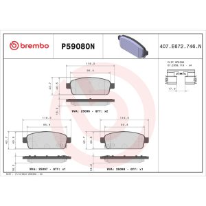 Brembo Brake Pad, Nao, Fmsi Number D1468-8668, Ceramic, Set of 4, With Hardware – P59080N