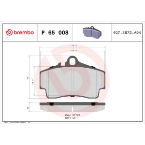 Brembo Brake Pad, Fmsi Number D738-7646, Low-Metallic, Set of 4 – P65008