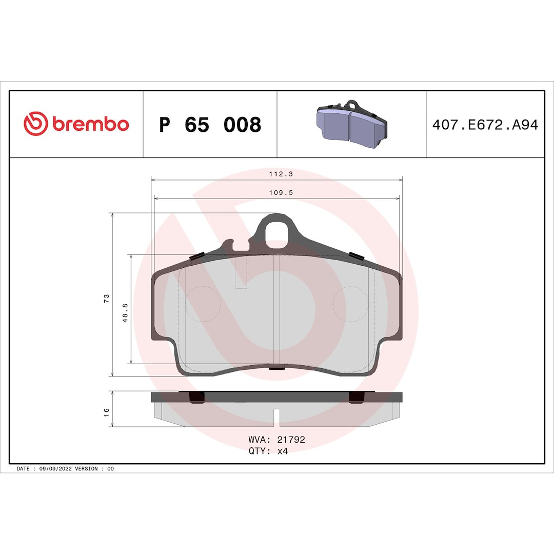 Brembo Brake Pad, Fmsi Number D738-7646, Low-Metallic, Set of 4 – P65008