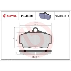 Brembo Brake Pad, Nao, Fmsi Number D738-7607, Ceramic, Set of 4 – P65008N