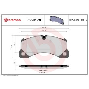 Brembo Brake Pad, Nao, Fmsi Number D1349-8459/ D1349-8786/ D1577-8790, Ceramic, Set of 4 – P65017N
