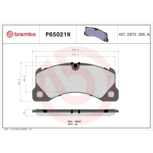 Brembo Brake Pad, Nao, Fmsi Number D1349-8641, Ceramic, Set of 4 – P65021N