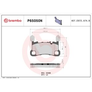 Brembo Brake Pad, Nao, Fmsi Number D2166-9410, Ceramic, Set of 4, With Brake Lubricant/ Mounting Hardware – P65050N