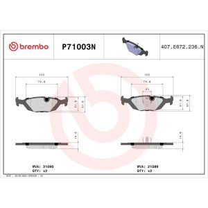 Brembo Brake Pad, Nao, Fmsi Number D322-7221, Ceramic, Set of 4 – P71003N