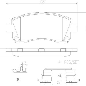 Brembo Brake Pad, Nao, Fmsi Number D721-7589, Ceramic, Set of 4, With Hardware – P78010N