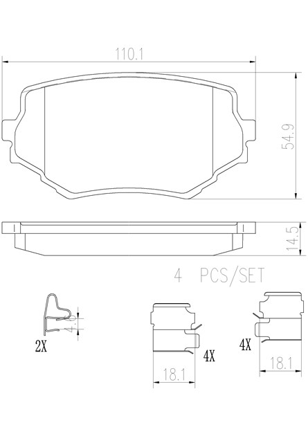 Brembo Brake Pad, Nao, Fmsi Number D680-7559, Ceramic, Set of 4, With Hardware – P79009N