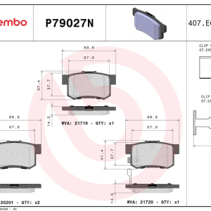 Brembo Brake Pad, Prime Line, Fmsi Number D365-7256/ D537-7418, Ceramic, Set of 4 – P79027N