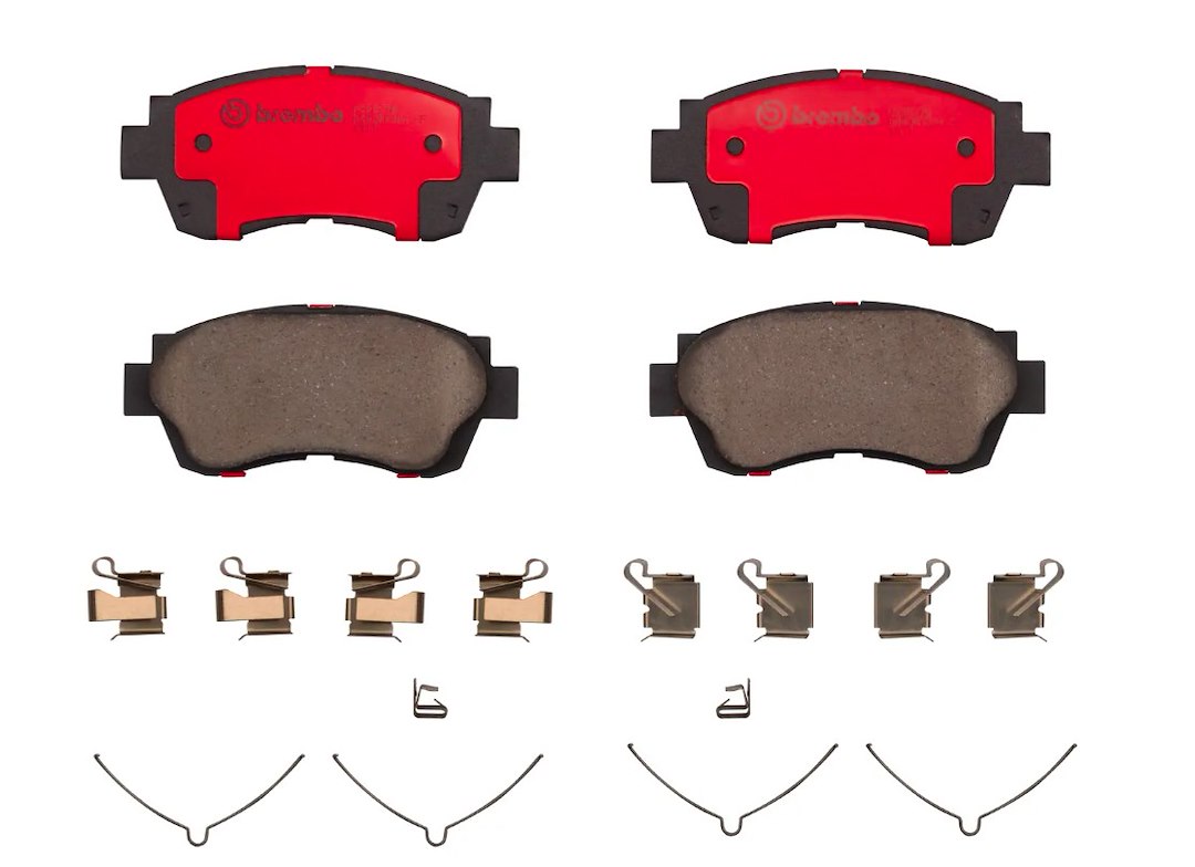 Brembo Brake Pad, Nao, Fmsi Number D718-7357/ D697-7357/ D476-7357, Ceramic, Set of 4, With Hardware – P83027N