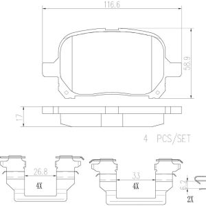 Brembo Brake Pad, Nao, Fmsi Number D707-7581, Ceramic, Set of 4, With Hardware – P83040N