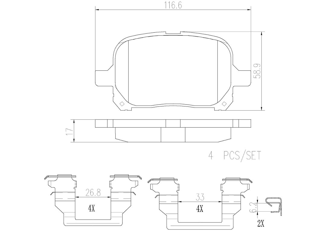 Brembo Brake Pad, Nao, Fmsi Number D707-7581, Ceramic, Set of 4, With Hardware – P83040N