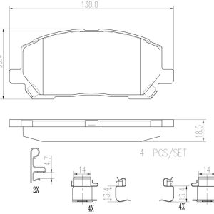 Brembo Brake Pad, Nao, Fmsi Number D884-7761, Ceramic, Set of 4, With Hardware – P83078N