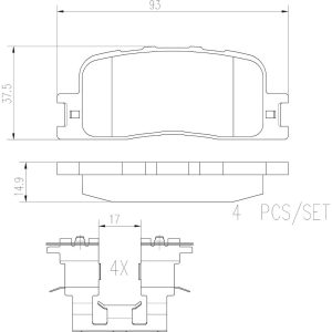 Brembo Brake Pad, Nao, Fmsi Number D885-7762, Ceramic, Set of 4, With Hardware – P83088N
