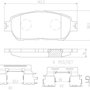 Brembo Brake Pad, Nao, Fmsi Number D906-7896, Ceramic, Set of 4, With Hardware – P83105N