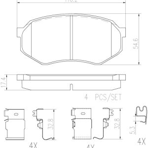 Brembo Brake Pad, Nao, Fmsi Number D433-7548, Ceramic, Set of 4, With Hardware – P83122N
