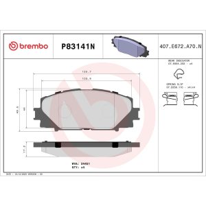 Brembo Brake Pad, Nao, Fmsi Number D1184-8301, Ceramic, Set of 4, With Hardware – P83141N