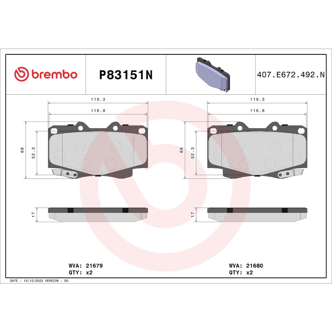 Brembo Brake Pad, Nao, Fmsi Number D799-7671, Ceramic, Set of 4 – P83151N