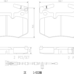 Brembo Brake Pad, Nao, Fmsi Number D1807-9042, Ceramic, Set of 4, With Brake Lubricant/ Pad Wear Sensor/ Pad Shims – P83164N