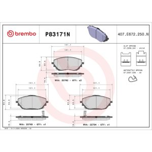 Brembo Brake Pad, Nao, Fmsi Number D2065-9297, Ceramic, Set of 4, With Hardware – P83171N