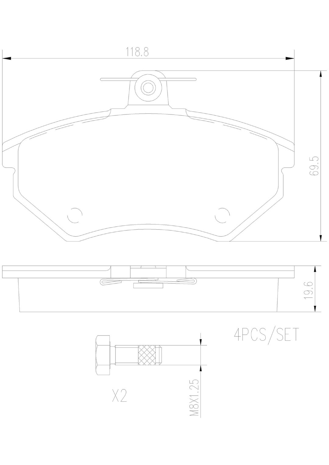 Brembo Brake Pad, Nao, Fmsi Number D684-7571, Ceramic, Set of 4, With Hardware – P85011N