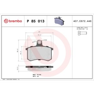 Brembo Brake Pad, Fmsi Number D228-7144, Low-Metallic, Set of 4, With Hardware – P85013