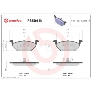 Brembo Brake Pad, Nao, Fmsi Number D768-7635, Ceramic, Set of 4 – P85041N
