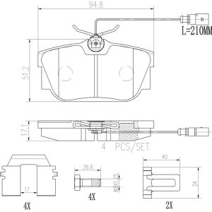 Brembo Brake Pad, Nao, Fmsi Number D808-7681/ D808-7685/ D877-7755, Ceramic, Set of 4 – P85046N