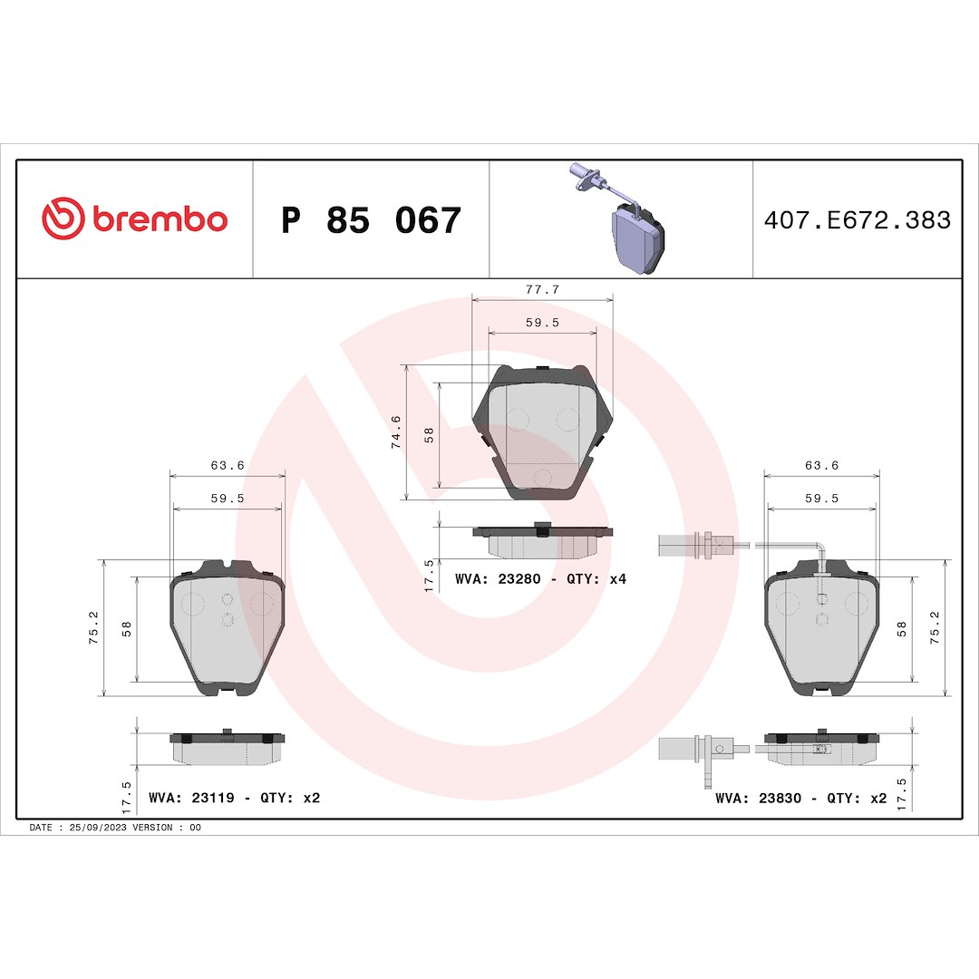 Brembo Brake Pad, Fmsi Number D839-7725, Low-Metallic, Set of 4 – P85067