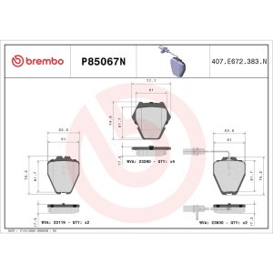 Brembo Brake Pad, Nao, Fmsi Number D839-7725, Ceramic, Set of 4 – P85067N