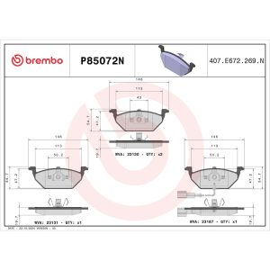Brembo Brake Pad, Nao, Fmsi Number D768-7709, Ceramic, Set of 4 – P85072N
