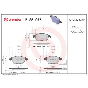 Brembo Brake Pad, Fmsi Number D1107-8760/ D1107-8212, Low-Metallic, Set of 4 – P85075