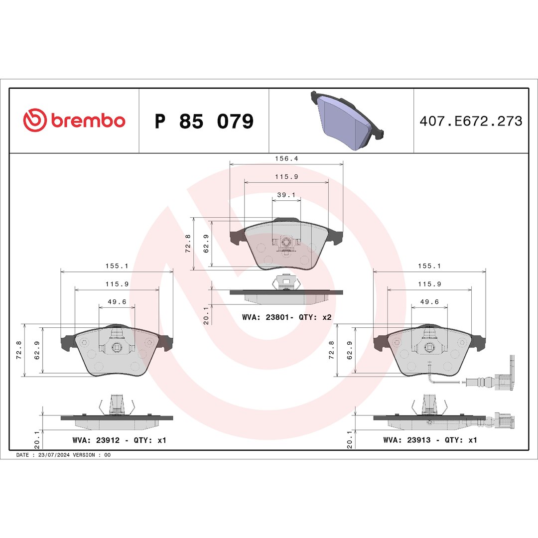 Brembo Brake Pad, Fmsi Number D1359-8468, Low-Metallic, Set of 4 – P85079