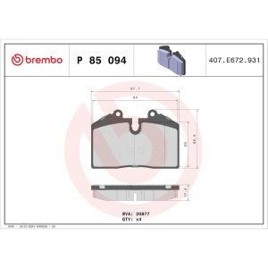 Brembo Brake Pad, Fmsi Number D250-7158, Low-Metallic, Set of 4 – P85094