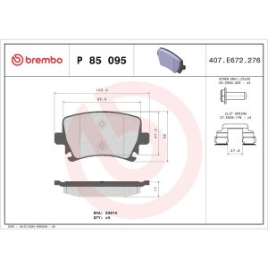 Brembo Brake Pad, Fmsi Number D1108-8213, Low-Metallic, Set of 4, With Hardware/ Brake Caliper Screws – P85095