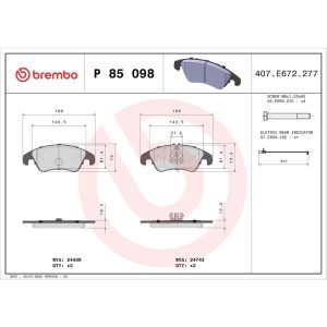 Brembo Brake Pad, Fmsi Number D1322-8434, Low-Metallic, Set of 4, With Hardware – P85098