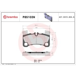 Brembo Brake Pad, Nao, Fmsi Number D1350-8460, Ceramic, Set of 4 – P85103N
