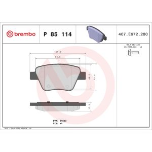 Brembo Brake Pad, Fmsi Number D1456-8656, Low-Metallic, Set of 4, With Hardware – P85114